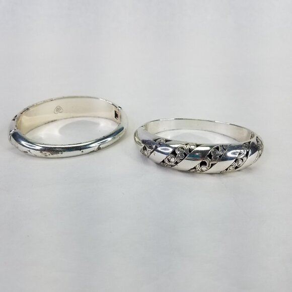 Brighton Silver Tone Kismet Open Scrollwork Hinged Cuff Bracelet Bangle Set of 2 - Picture 5 of 16